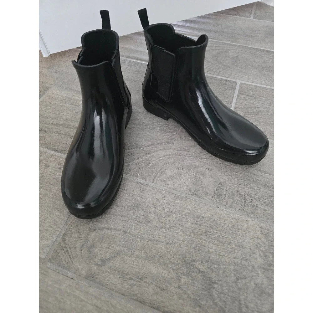 Hunter Original Refined Gloss Chelsea Boots Black Womens 8 Ankle Rain